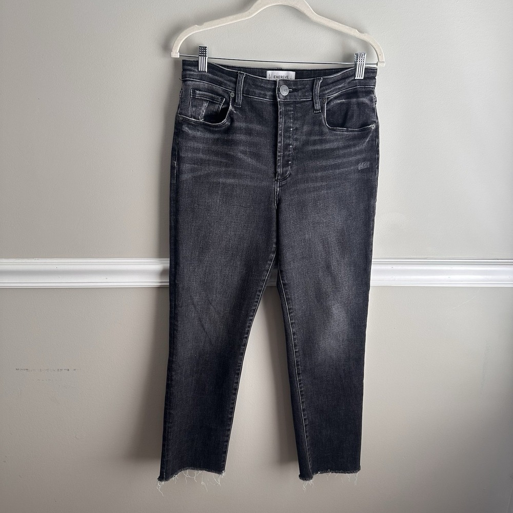 Evereve The Ever Straight High Rise Straight Leg Raw Edge 29 Black Wash Classic